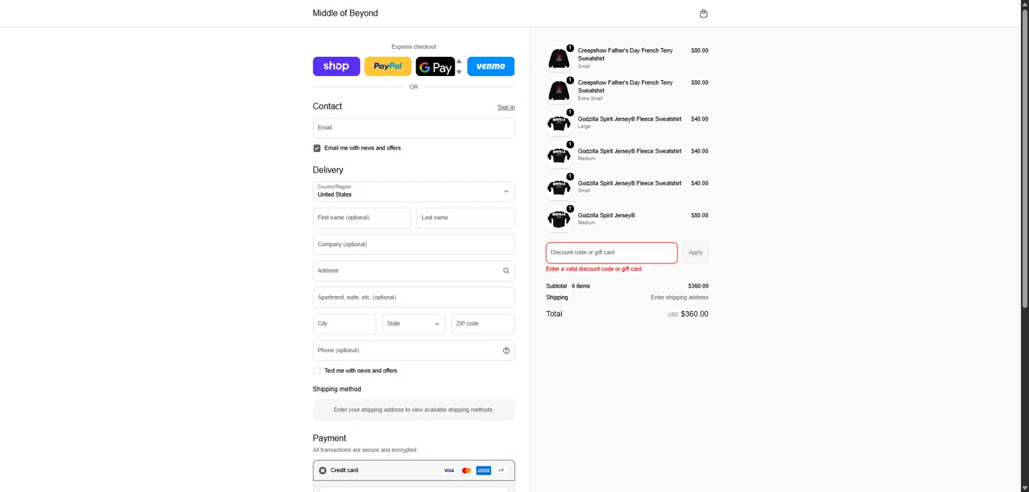 Middle of Beyond discount code screenshot showing code EXTRA10 applied at Middle of Beyond checkout page. Uploaded by SimplyCodes community member ValiantCollector5333 on Feb 13, 2026