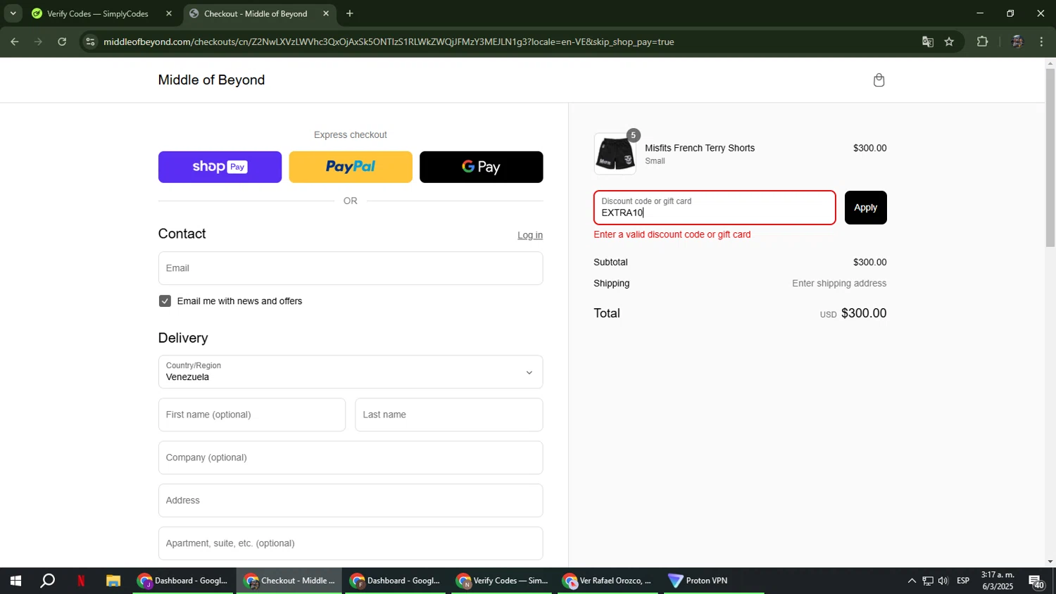 Middle of Beyond discount code screenshot showing code EXTRA10 applied at Middle of Beyond checkout page. Uploaded by SimplyCodes community member xxdddd on Mar 6, 2025