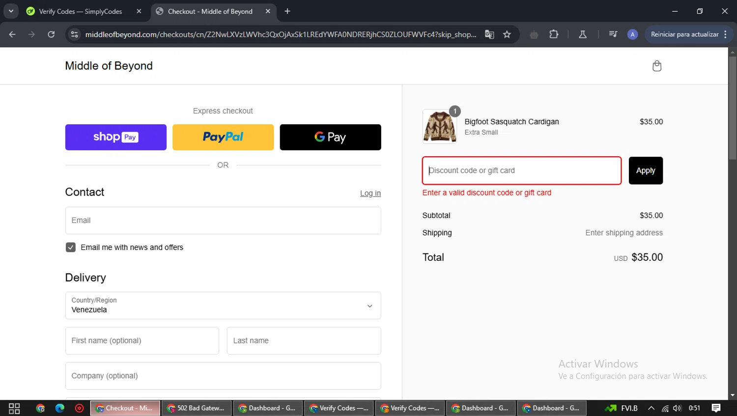 Middle of Beyond discount code screenshot showing code MOB10 applied at Middle of Beyond checkout page. Uploaded by SimplyCodes community member BargainPilot8819 on Feb 21, 2025