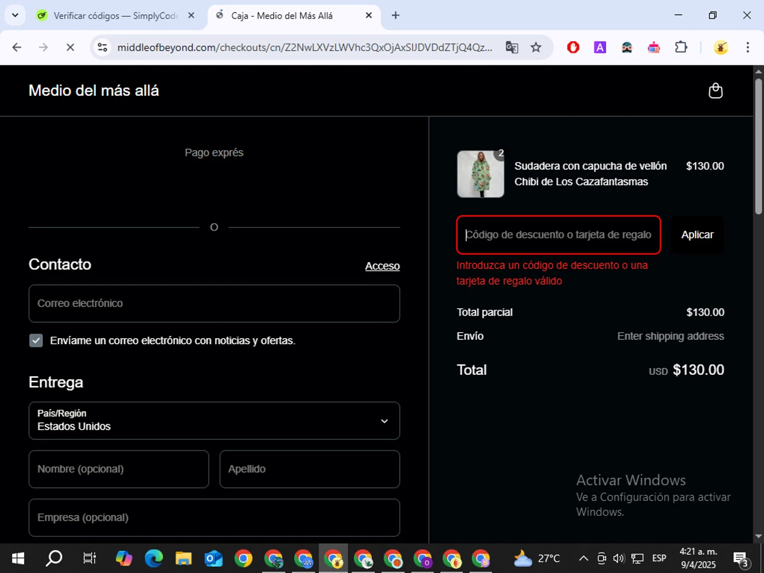 Middle of Beyond discount code screenshot showing code LOUNGE20 applied at Middle of Beyond checkout page. Uploaded by SimplyCodes community member LegendaryPioneer3313 on Apr 9, 2025