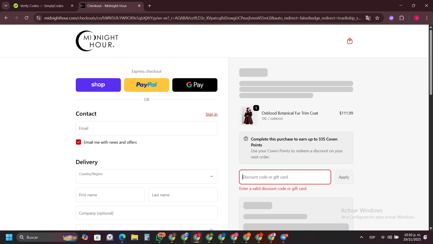 Midnight Hour discount code screenshot showing code BEFOREDAWN applied at Midnight Hour checkout page. Uploaded by SimplyCodes community member FrugalFinder745 on Nov 20, 2025