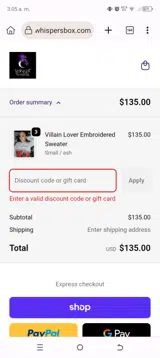 Midnight Whispers coupon verification screenshot