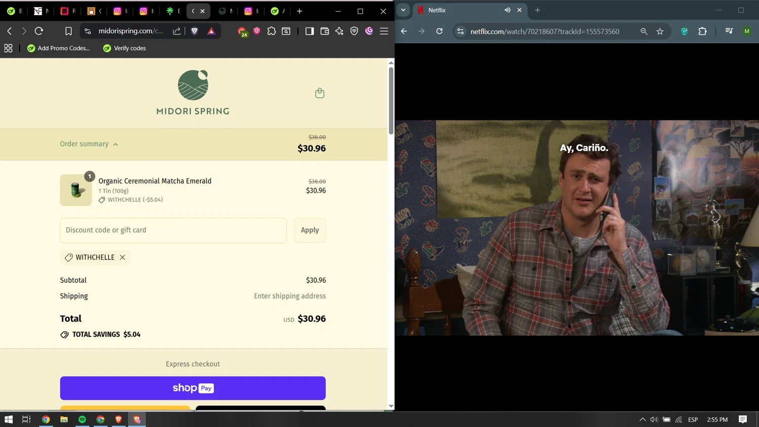 Midori Spring discount code screenshot showing code WITHCHELLE applied at Midori Spring checkout page. Uploaded by SimplyCodes community member yokoono10 on Aug 10, 2025