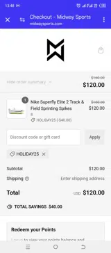 HOLIDAY25 coupon verification screenshot