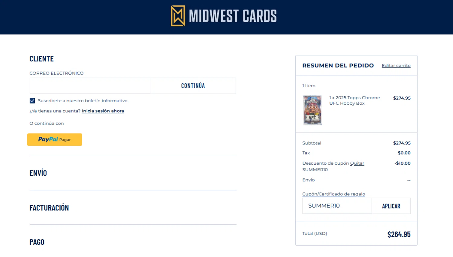 Midwest Cards checkout page showing Midwest Cards coupon code box | Screenshot taken by SimplyCodes community member on Jul 26, 2025