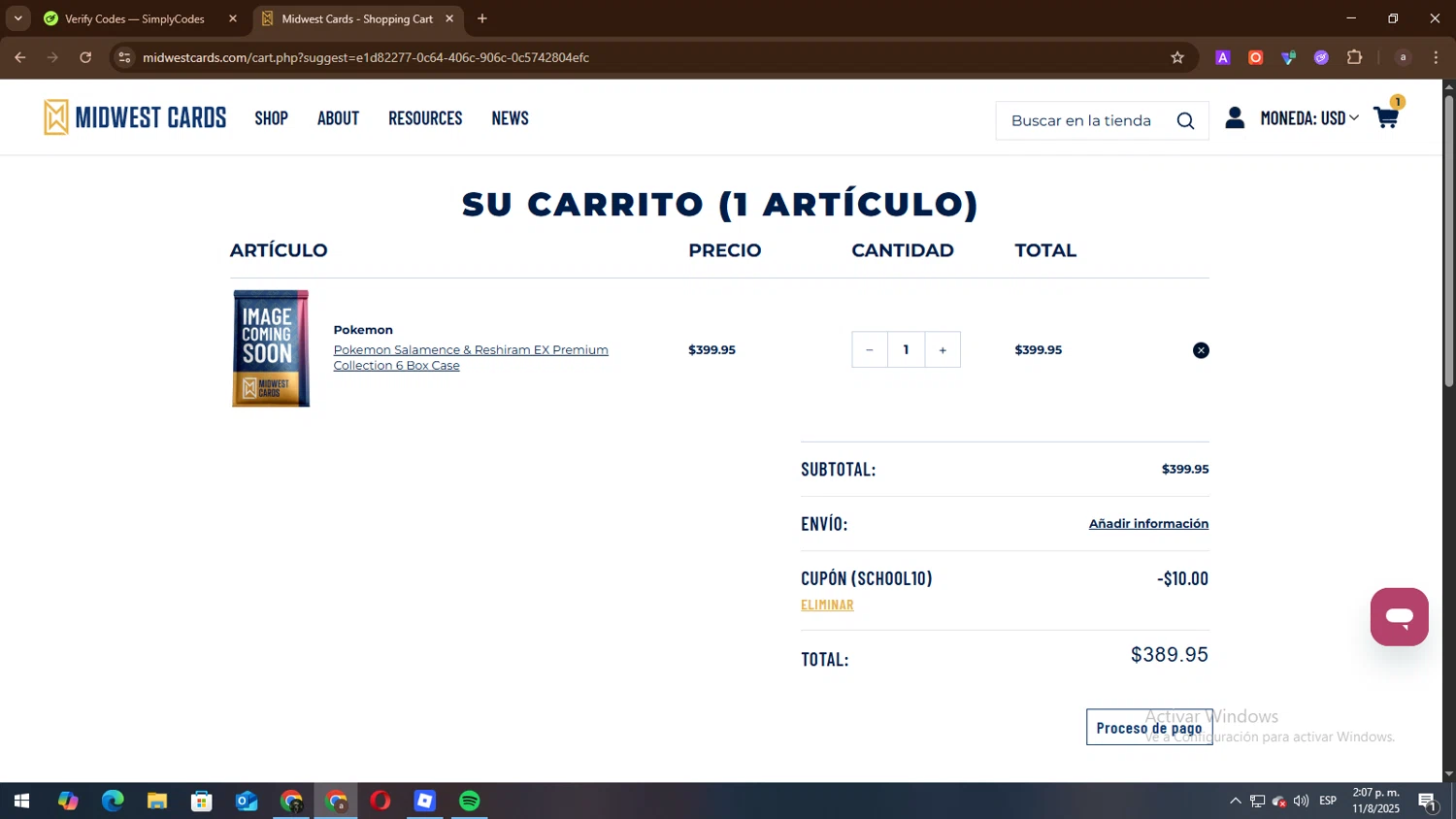 Midwest Cards checkout page showing Midwest Cards coupon code box | Screenshot taken by SimplyCodes community member on Aug 11, 2025