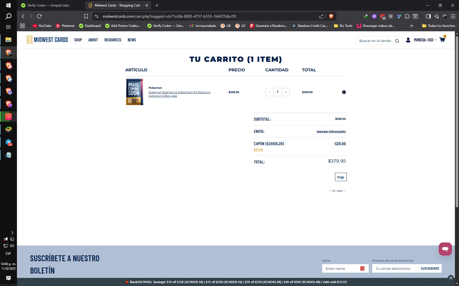 Midwest Cards checkout page showing Midwest Cards coupon code box | Screenshot taken by SimplyCodes community member on Aug 11, 2025