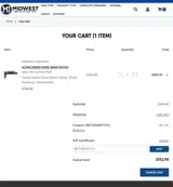 Midwest Industries Inc coupon verification screenshot