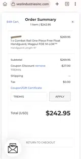 Midwest Industries Inc coupon verification screenshot