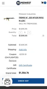 Midwest Industries Inc coupon verification screenshot