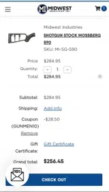 Midwest Industries Inc coupon verification screenshot
