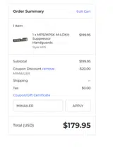 Midwest Industries Inc coupon verification screenshot