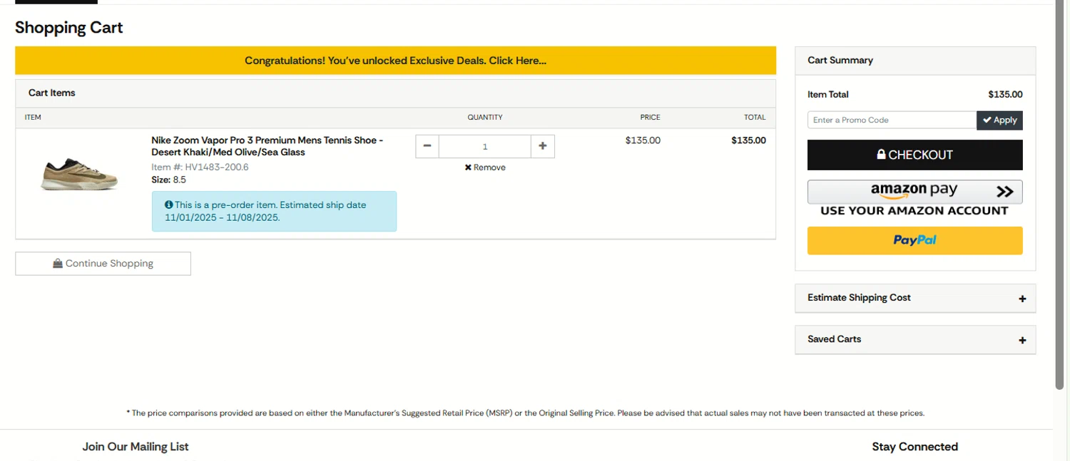 Midwest Racquet Sports promo code screenshot showing code usa applied at Midwest Racquet Sports checkout page. Uploaded by SimplyCodes community member a2d2c2d211 on Oct 20, 2025