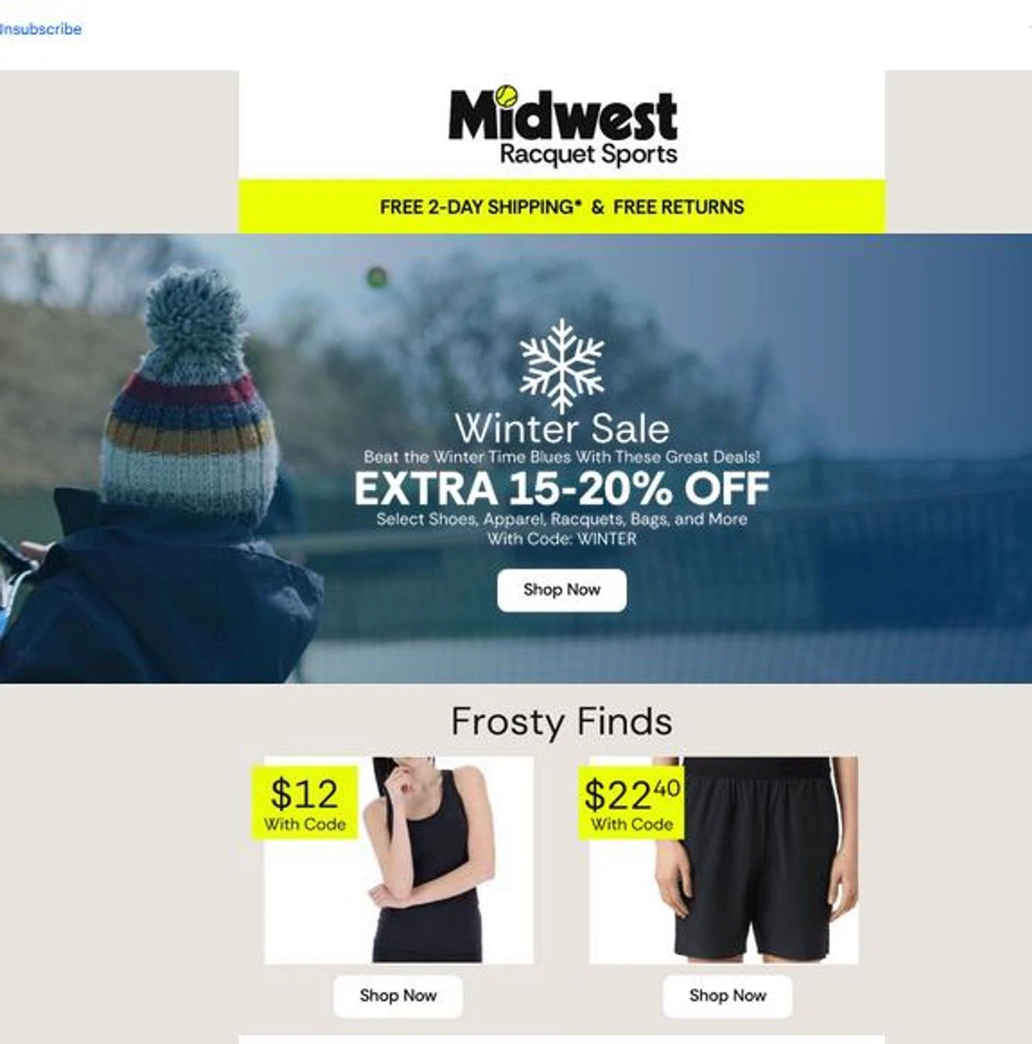 Midwest Racquet Sports promo code screenshot showing code winter applied at Midwest Racquet Sports checkout page. Uploaded by SimplyCodes community member stygian1 on Dec 18, 2025