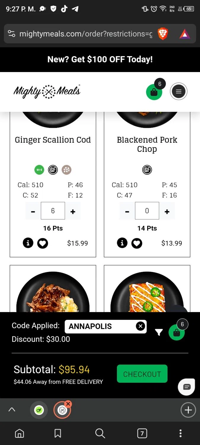 MightyMeals discount code screenshot showing code ANNAPOLIS applied at MightyMeals checkout page. Uploaded by SimplyCodes community member lisethchirino on May 27, 2025