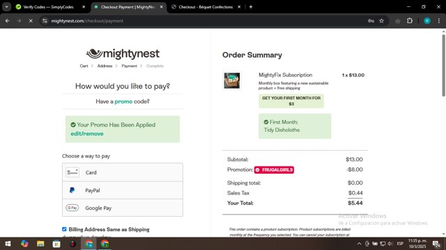 MightyNest checkout page showing MightyNest promo code box | Screenshot taken by SimplyCodes community member on Mar 11, 2025