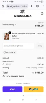 Lizzy10 coupon verification screenshot