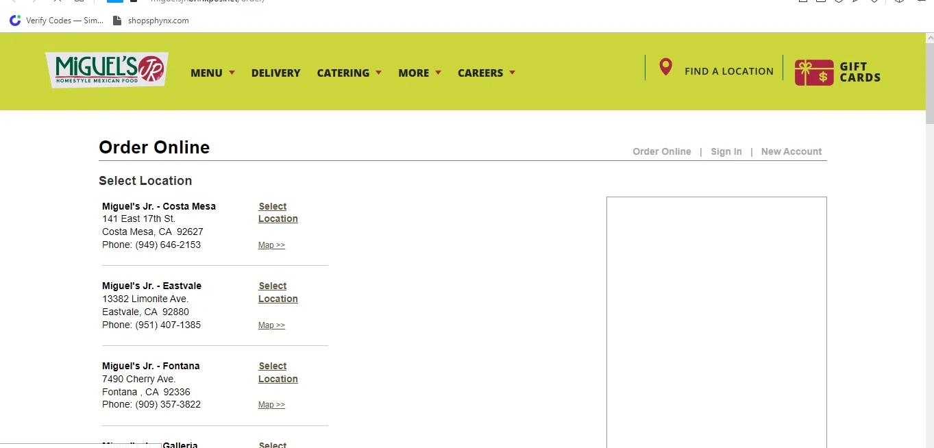 Miguel's Jr checkout page showing Miguel's Jr promo code box | Screenshot taken by SimplyCodes community member on Apr 27, 2022