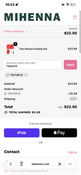 Tiktok10 coupon verification screenshot