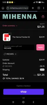 MICHA15 coupon verification screenshot