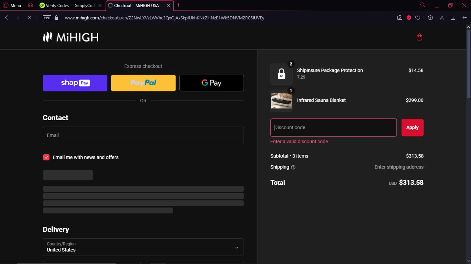 MiHigh discount code screenshot showing code 75OFF applied at MiHigh checkout page. Uploaded by SimplyCodes community member CorrectorDeCupones on Jan 26, 2025
