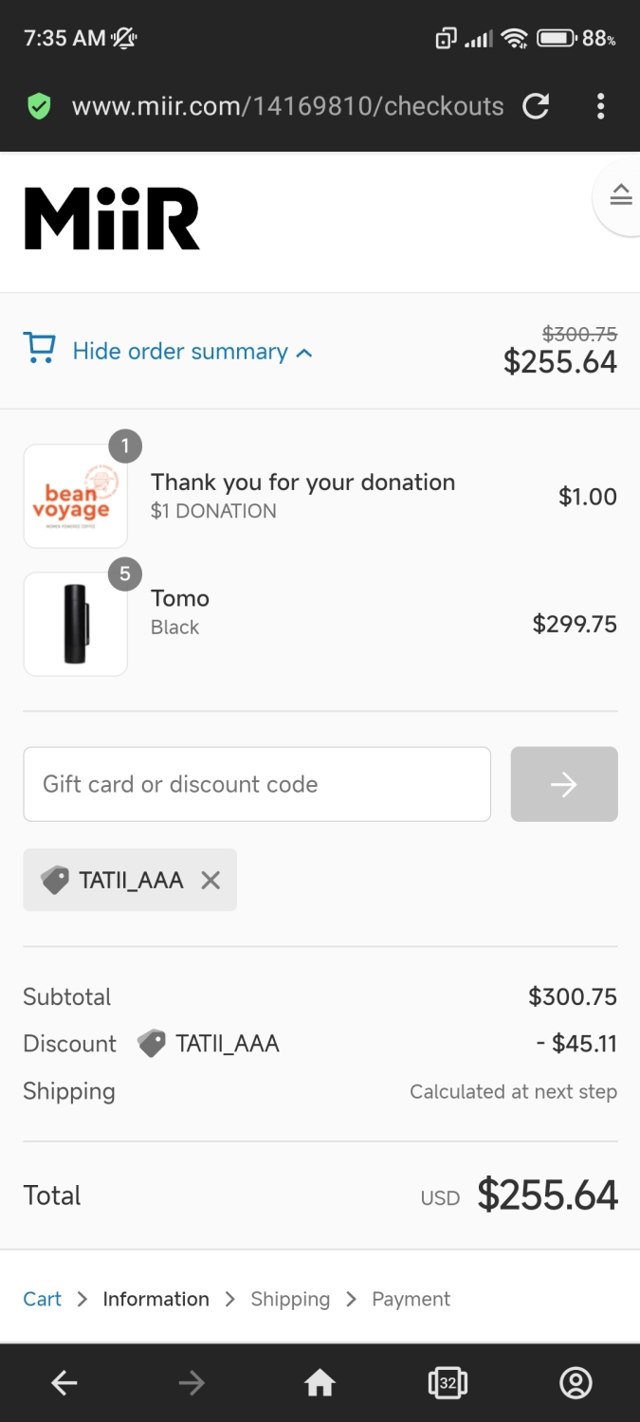 MiiR checkout page showing MiiR discount code box | Screenshot taken by SimplyCodes community member on Jan 10, 2023
