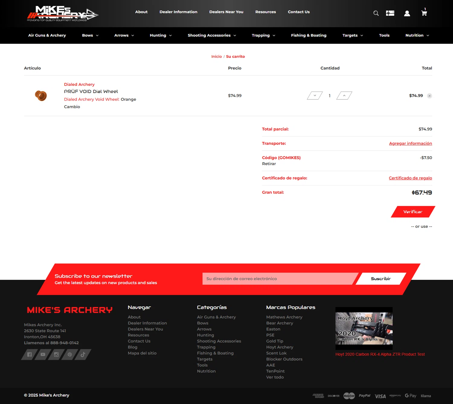 Mike's Archery coupon code screenshot showing code GOMIKES applied at Mike's Archery checkout page. Uploaded by SimplyCodes community member Serdanvz on Aug 16, 2025