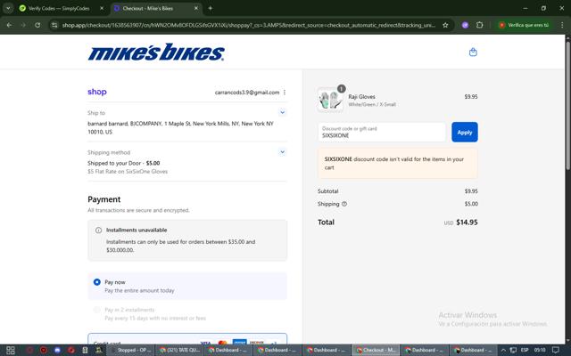 Mikes Bikes checkout page showing Mikes Bikes promo code box | Screenshot taken by SimplyCodes community member on Aug 30, 2025