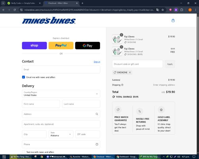 Mikes Bikes checkout page showing Mikes Bikes promo code box | Screenshot taken by SimplyCodes community member on Sep 11, 2025