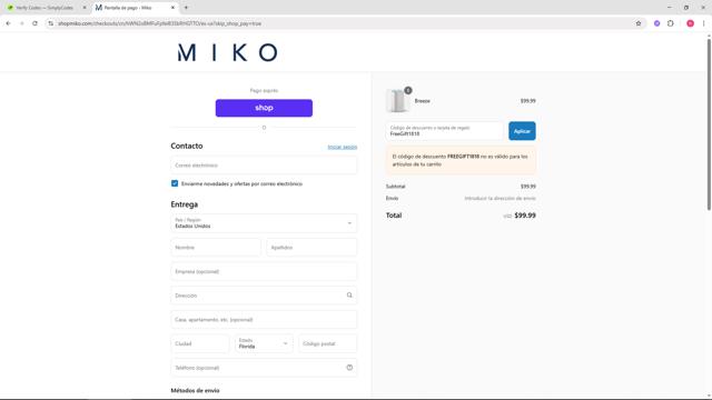 Miko checkout page showing Miko coupon code box | Screenshot taken by SimplyCodes community member on Sep 10, 2025