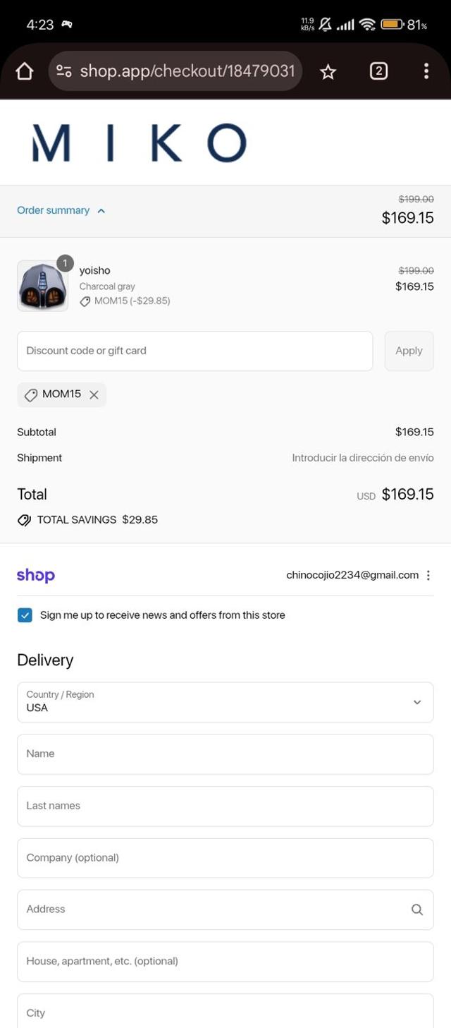 Miko checkout page showing Miko coupon code box | Screenshot taken by SimplyCodes community member on Sep 10, 2025