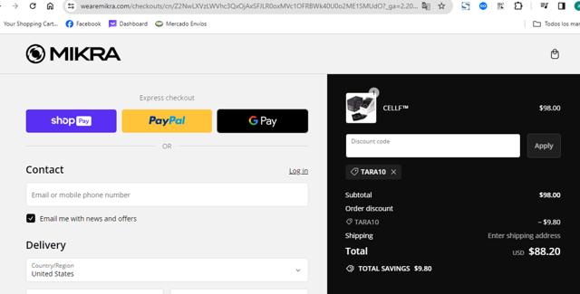 Mikra checkout page showing Mikra discount code box | Screenshot taken by SimplyCodes community member on Mar 10, 2024