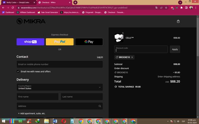 Mikra checkout page showing Mikra discount code box | Screenshot taken by SimplyCodes community member on Mar 10, 2024