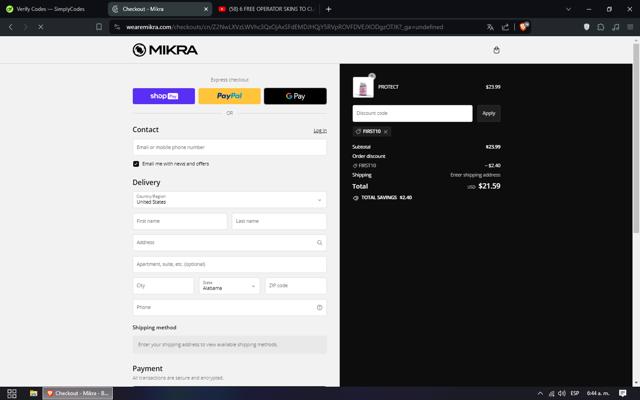 Mikra checkout page showing Mikra discount code box | Screenshot taken by SimplyCodes community member on Apr 26, 2024