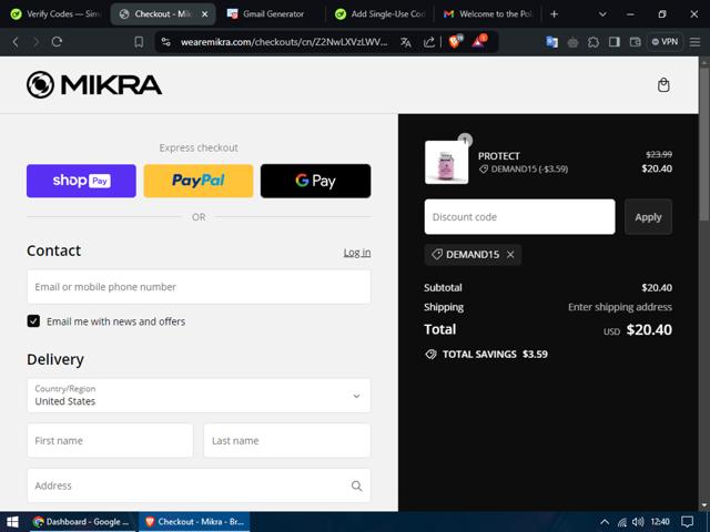 Mikra checkout page showing Mikra discount code box | Screenshot taken by SimplyCodes community member on Aug 15, 2024