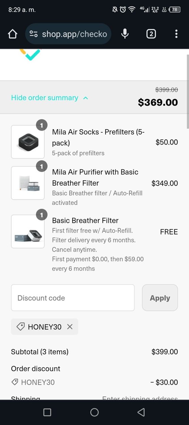Mila checkout page showing Mila discount code box | Screenshot taken by SimplyCodes community member on Sep 20, 2024