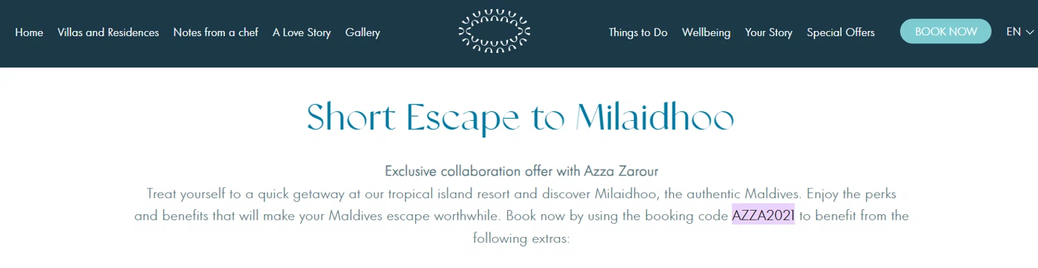 Milaidhoo Island Maldives promo code screenshot showing code AZZA2021 applied at Milaidhoo Island Maldives checkout page. Uploaded by SimplyCodes community member PaulSkenes on Apr 14, 2026