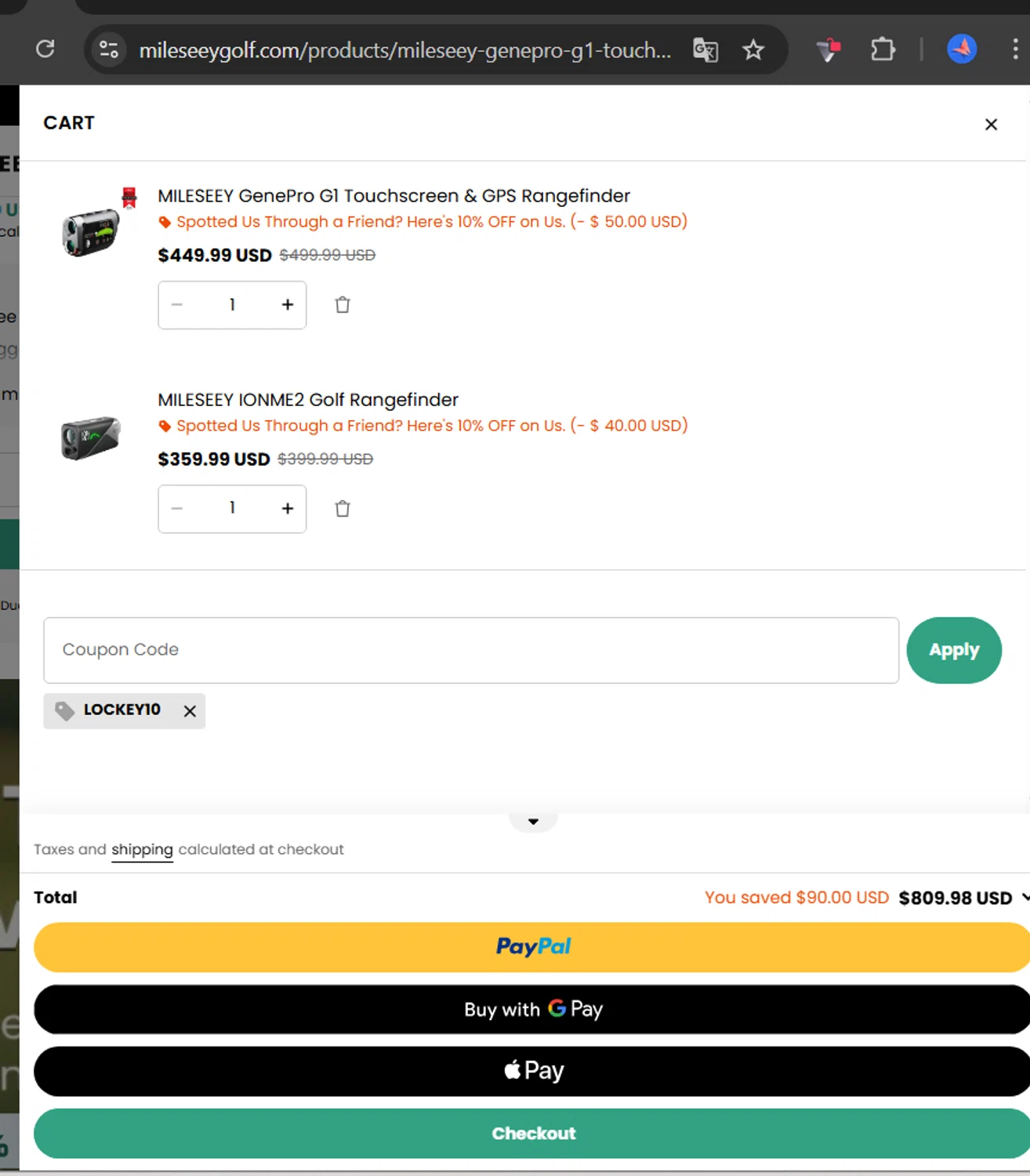Mileseey Golf checkout page showing Mileseey Golf promo code box | Screenshot taken by SimplyCodes community member on Jan 6, 2026