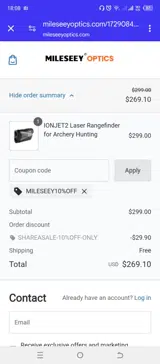 MILESEEY10%OFF coupon verification screenshot