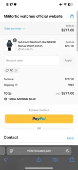 Milifortic coupon verification screenshot