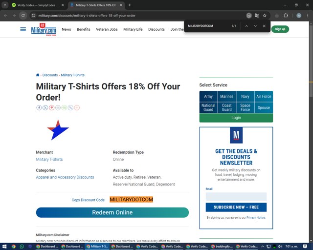 Military.com checkout page showing Military.com discount code box | Screenshot taken by SimplyCodes community member on Jan 2, 2025