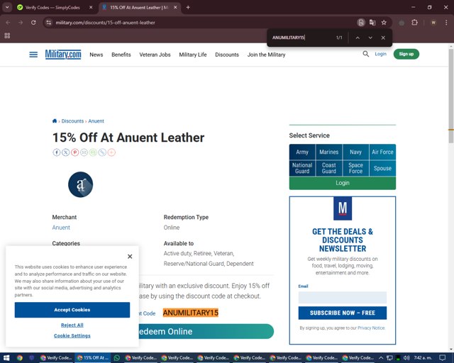 Military.com checkout page showing Military.com discount code box | Screenshot taken by SimplyCodes community member on Feb 2, 2025