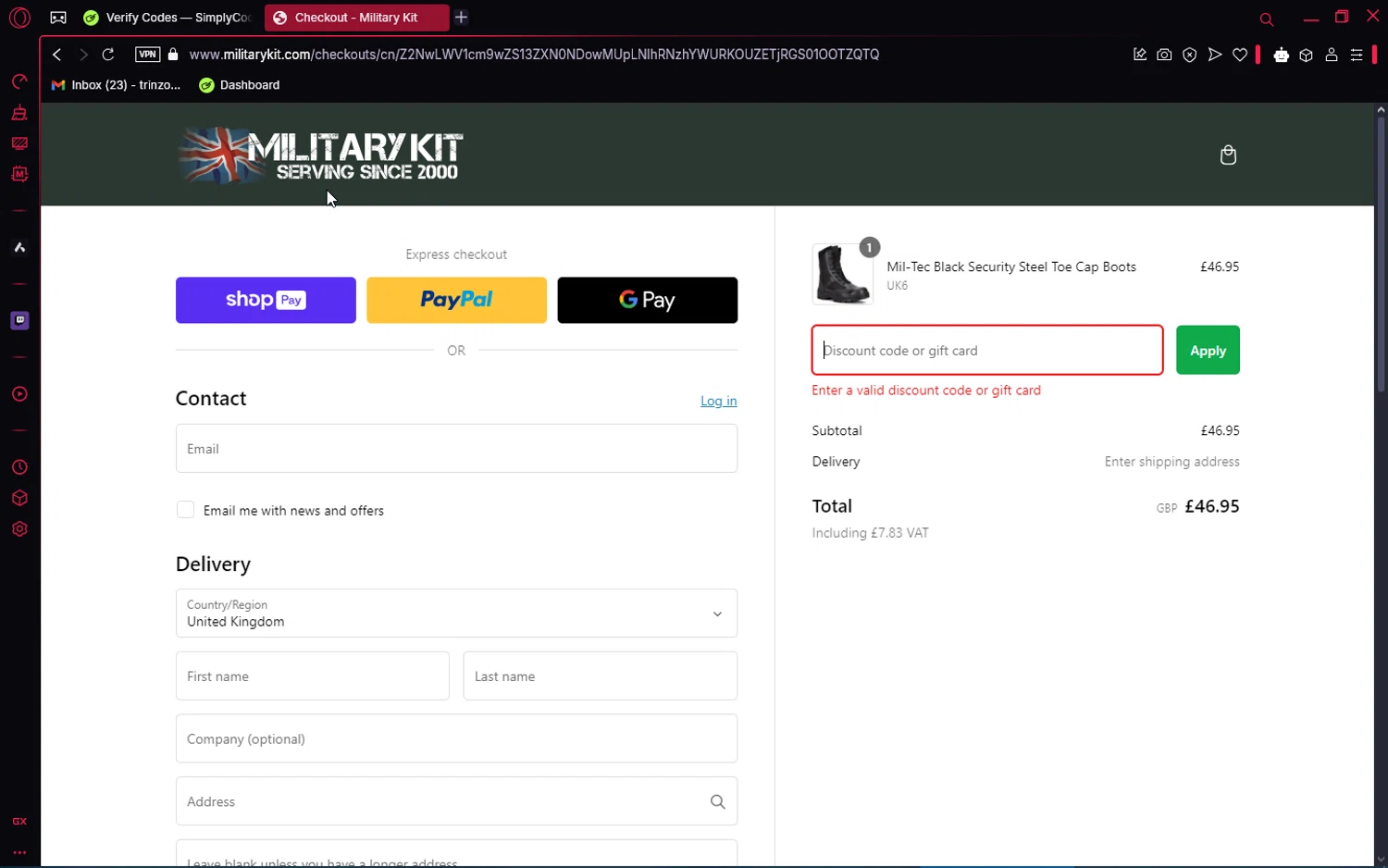Military Kit discount code screenshot showing code SPRING applied at Military Kit checkout page. Uploaded by SimplyCodes community member Pioneer1 on Feb 3, 2025