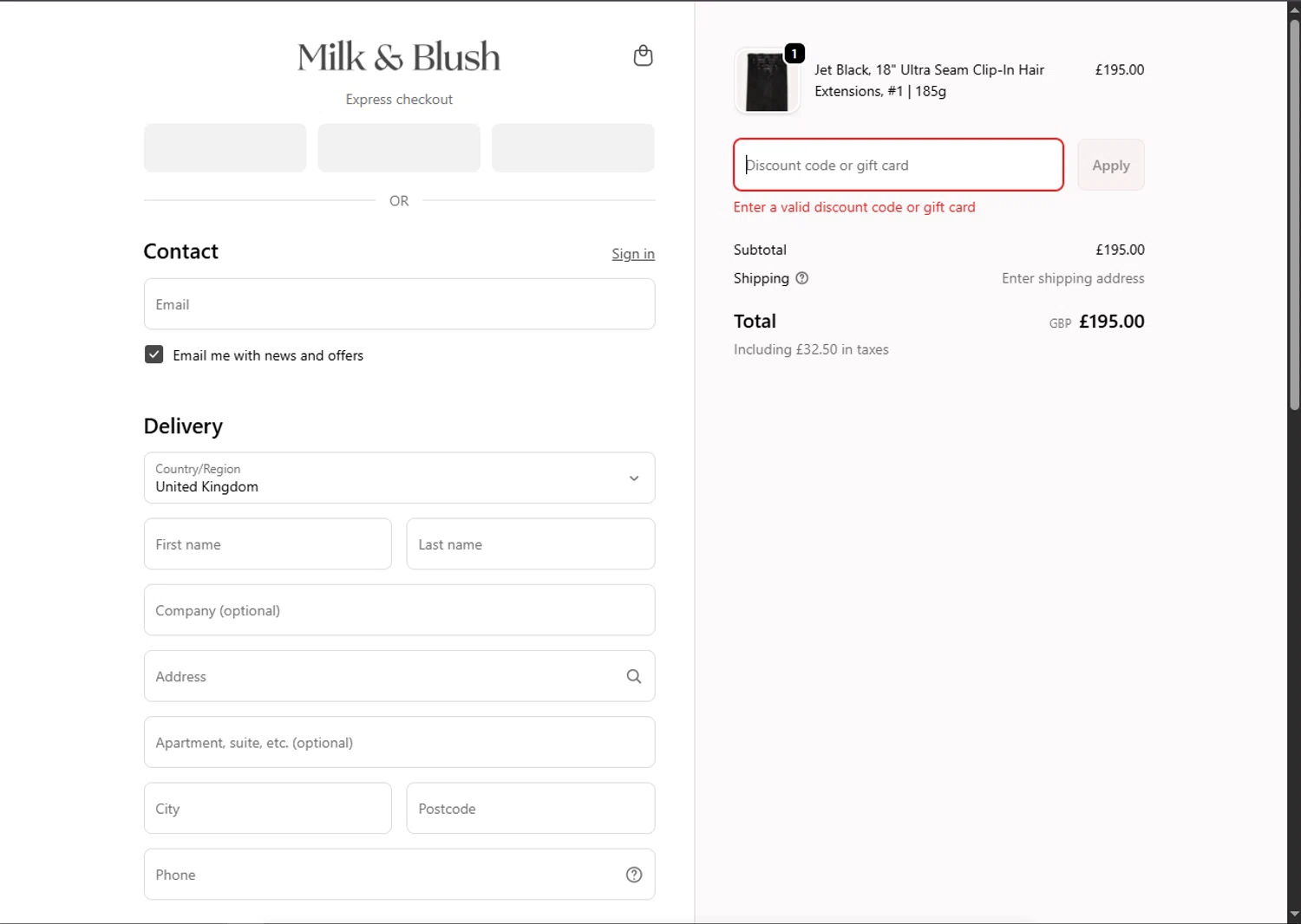 Milk + Blush discount code screenshot showing code HAIRBYLUCYPHELPS applied at Milk + Blush checkout page. Uploaded by SimplyCodes community member SalePhoenix2220 on Nov 24, 2025
