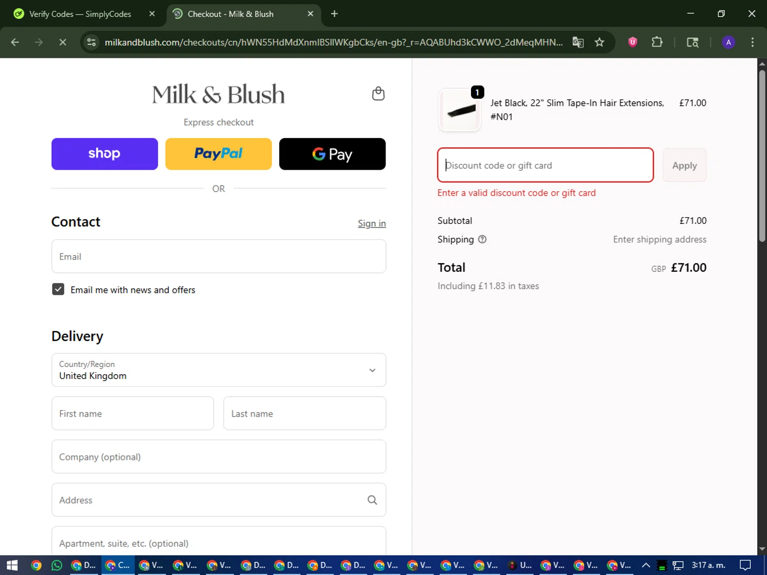 Milk + Blush discount code screenshot showing code DARK10 applied at Milk + Blush checkout page. Uploaded by SimplyCodes community member MagnificentWarden4603 on Nov 9, 2025