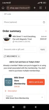 WELCOME10 coupon verification screenshot