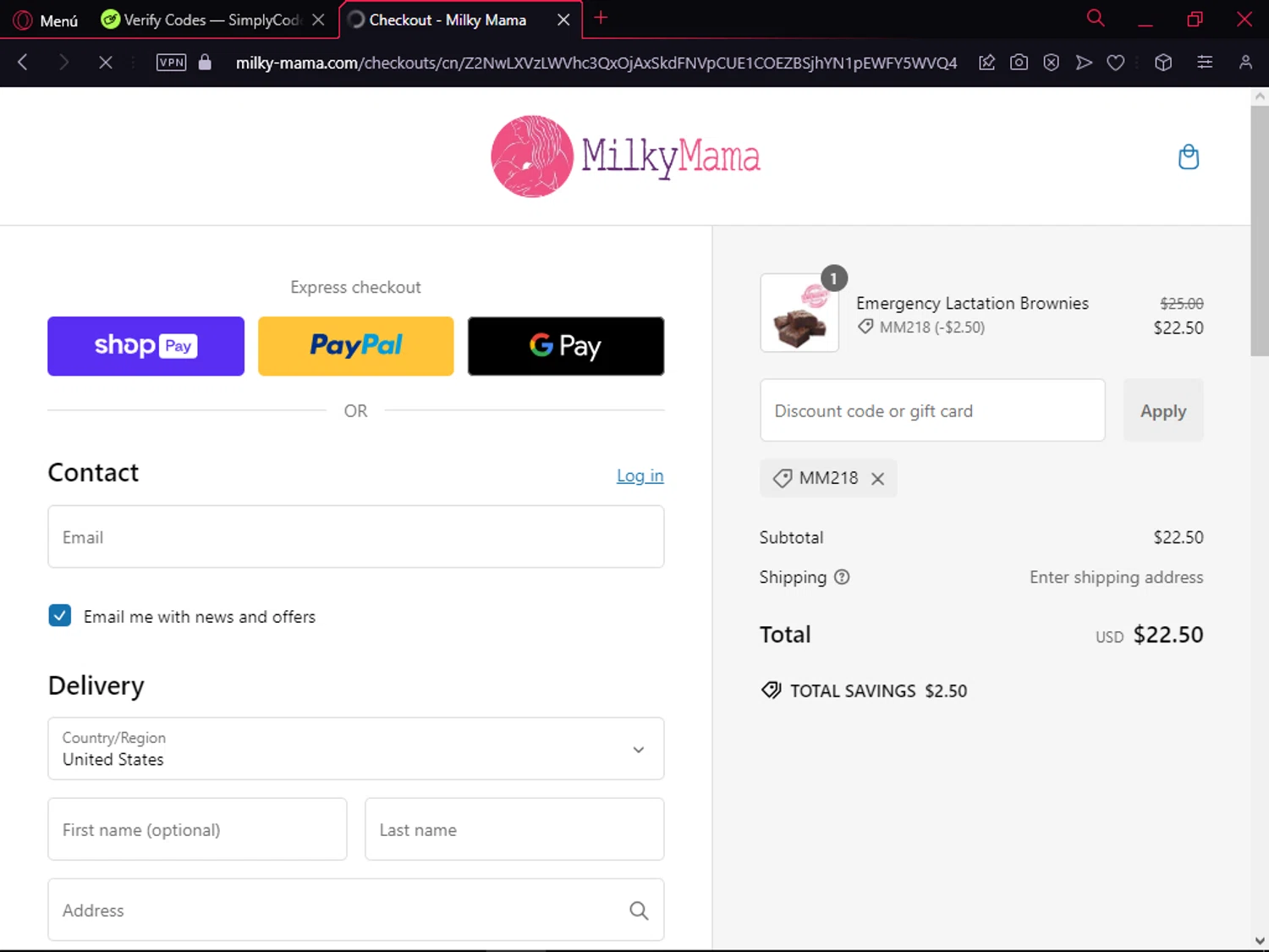 Milky Mama discount code screenshot showing code MM218 applied at Milky Mama checkout page. Uploaded by SimplyCodes community member NobleCollector3799 on Dec 31, 2024