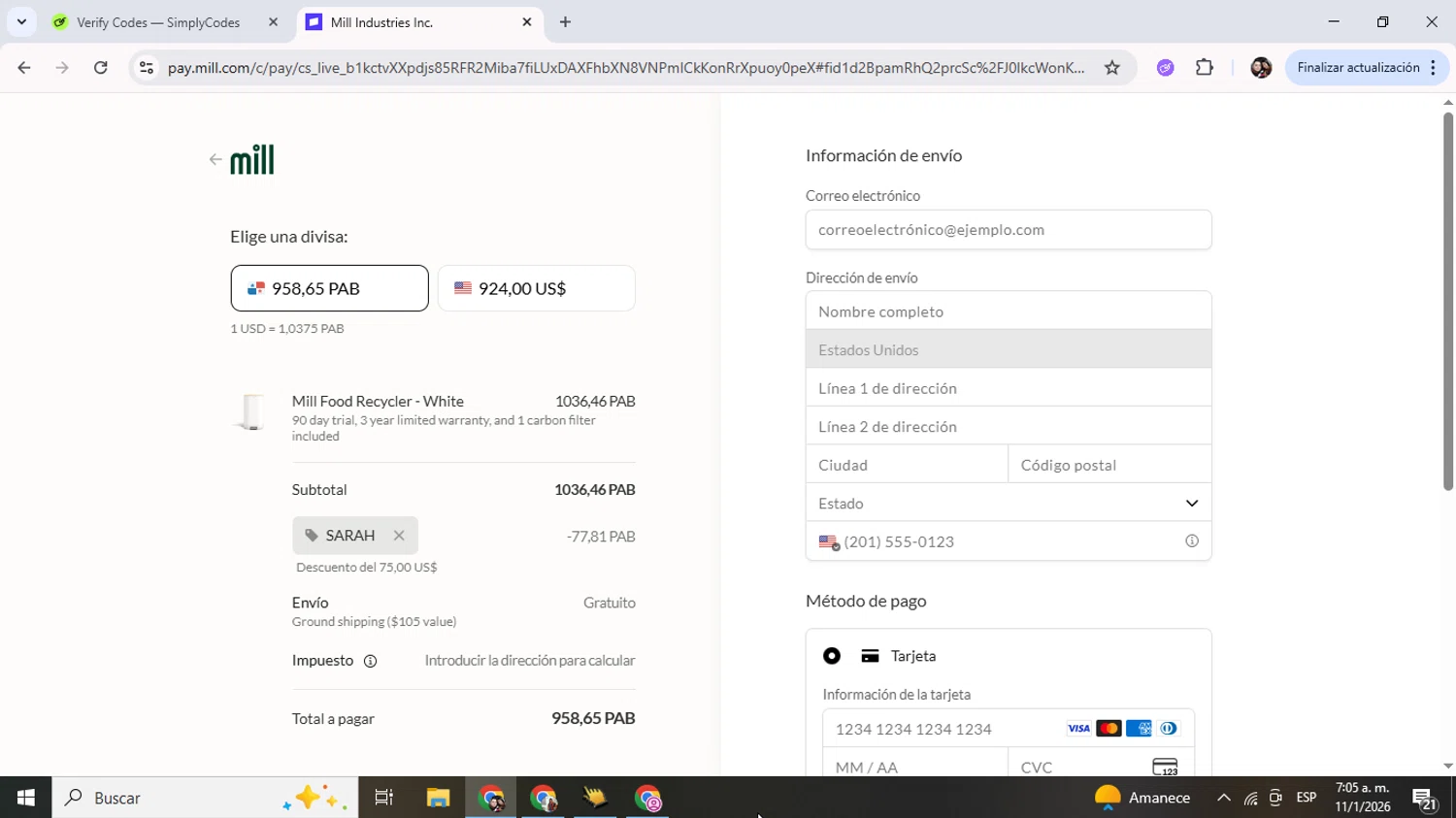 Mill checkout page showing Mill promo code box | Screenshot taken by SimplyCodes community member on Jan 11, 2026