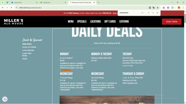 Miller's Ale House checkout page showing Miller's Ale House coupon code box | Screenshot taken by SimplyCodes community member on Sep 13, 2025
