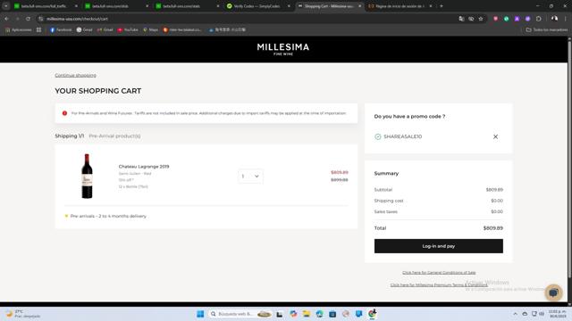 Millesima checkout page showing Millesima promo code box | Screenshot taken by SimplyCodes community member on Jul 1, 2025